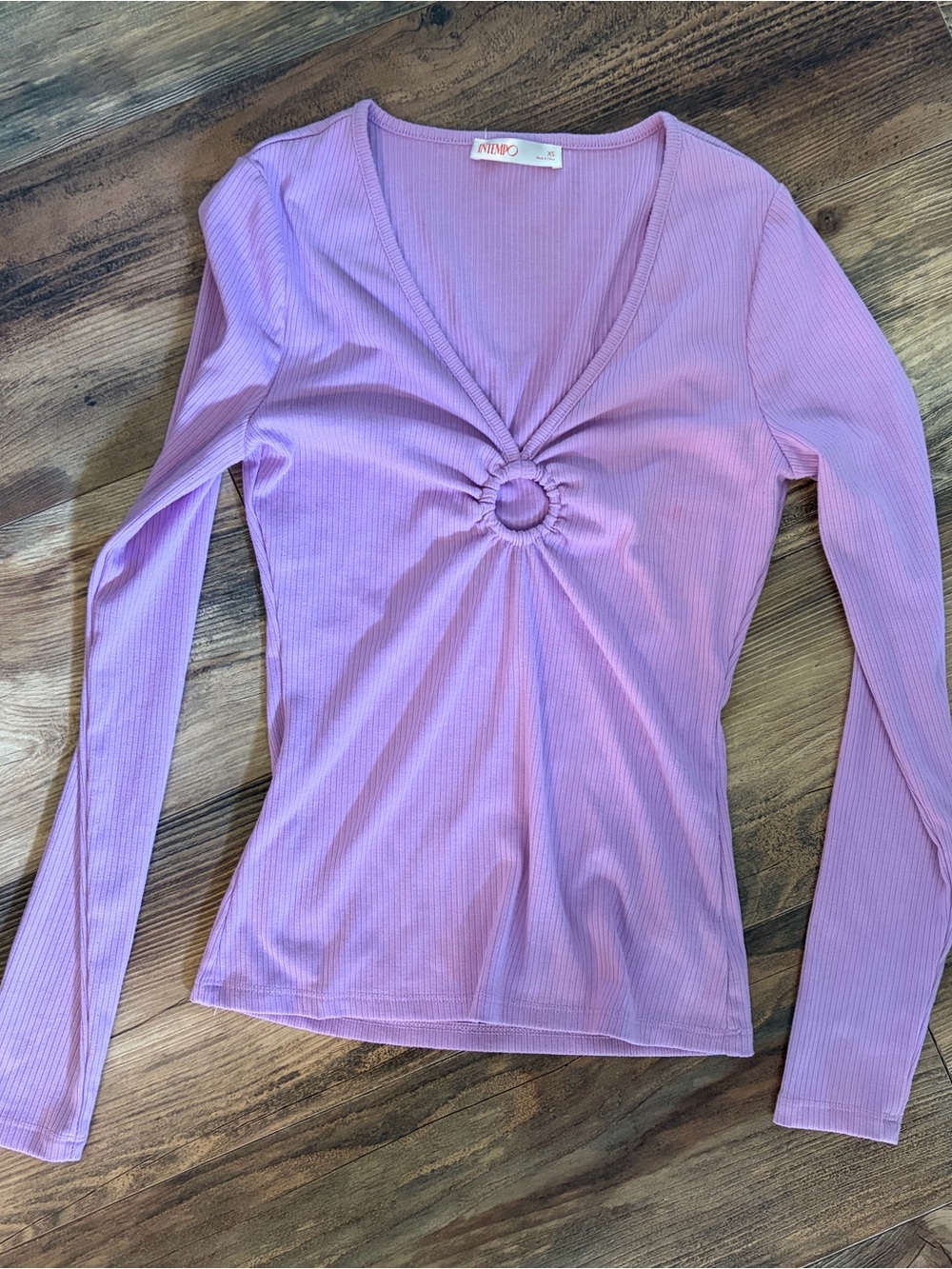 Lavender Ring-Front Long Sleeve Ribbed Top